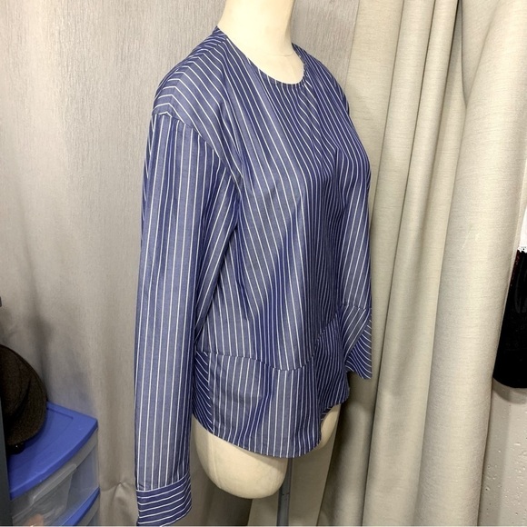 TomorrowLand Blouse Sz 38 Blue White Lines Long Sleeve Classic Made in Japan - Picture 13 of 14